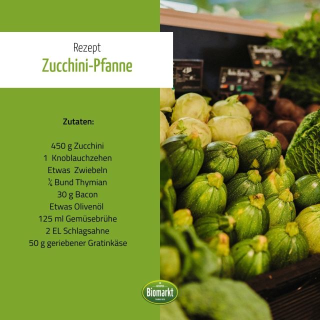 Im Juni hat Zucchini Saison & deswegen möchten wir Euch ein Rezept für die Allzweckswaffe zeigen! Zucchinis haben sehr wenig Kalorien und sind somit ein leichter, aber vitamin- und mineralstoffreicher Bestandteil der Gemüseküche. 😋

Zutaten für zwei Personen:

450 g Zucchini
1  Knoblauchzehe
½  Zwiebel
¼ Bund Thymian
30 g Bacon
½ EL Olivenöl
125 ml Gemüsebrühe 
2 EL Schlagsahne
50 g geriebener Gratinkäse

Zubereitung:
1. Zucchini putzen, waschen und in feine Scheiben hobeln. Knoblauch und Zwiebel schälen und fein hacken. Thymian waschen, Blättchen von den Stielen zupfen und ebenfalls hacken. Speck halbieren. 

2. Öl in einer Pfanne erhitzen. Bacon darin knusprig auslassen und herausnehmen. Knoblauch und Zwiebel darin goldgelb andünsten. Zucchini zufügen, ca. 5 Minuten unter Wenden braten. Anschließend mit Salz, Pfeffer und Thymian würzen. 

3. Brühe und Sahne zufügen, kurz aufkochen. Käse und Bacon unterheben. Bei geschlossenem Deckel ca. 5 Minuten schmelzen lassen.

Wir wünschen Euch guten Appetit! 😋
.
.
.
#zucchini #gesund #gesundesessen #rezept #gesundleben #biogemüse #gemüse #kochen #pfanne